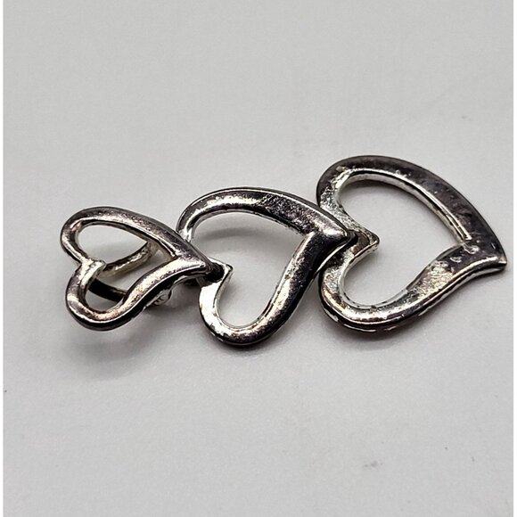 VTG Sterling SIlver 925 Linked Hearts Drop Pendant SU 925 TH Love - Picture 2 of 8